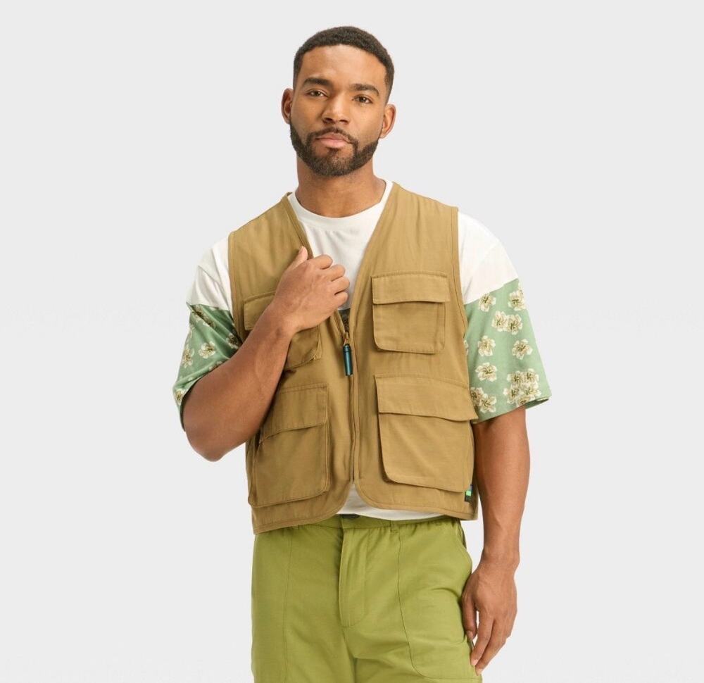 Houston White Target Men’s Cargo Utility Vest Jacket Khaki Tan Pocket XXL